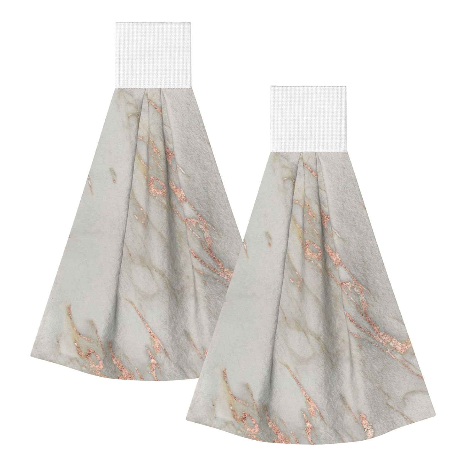 DOPKLNA Marble Rose Gold Marble Metallic Blush Pink, 2 Pcs Hanging Coral Fiber Hand Towels for Bathroom, Absorbent Kitchen Towels