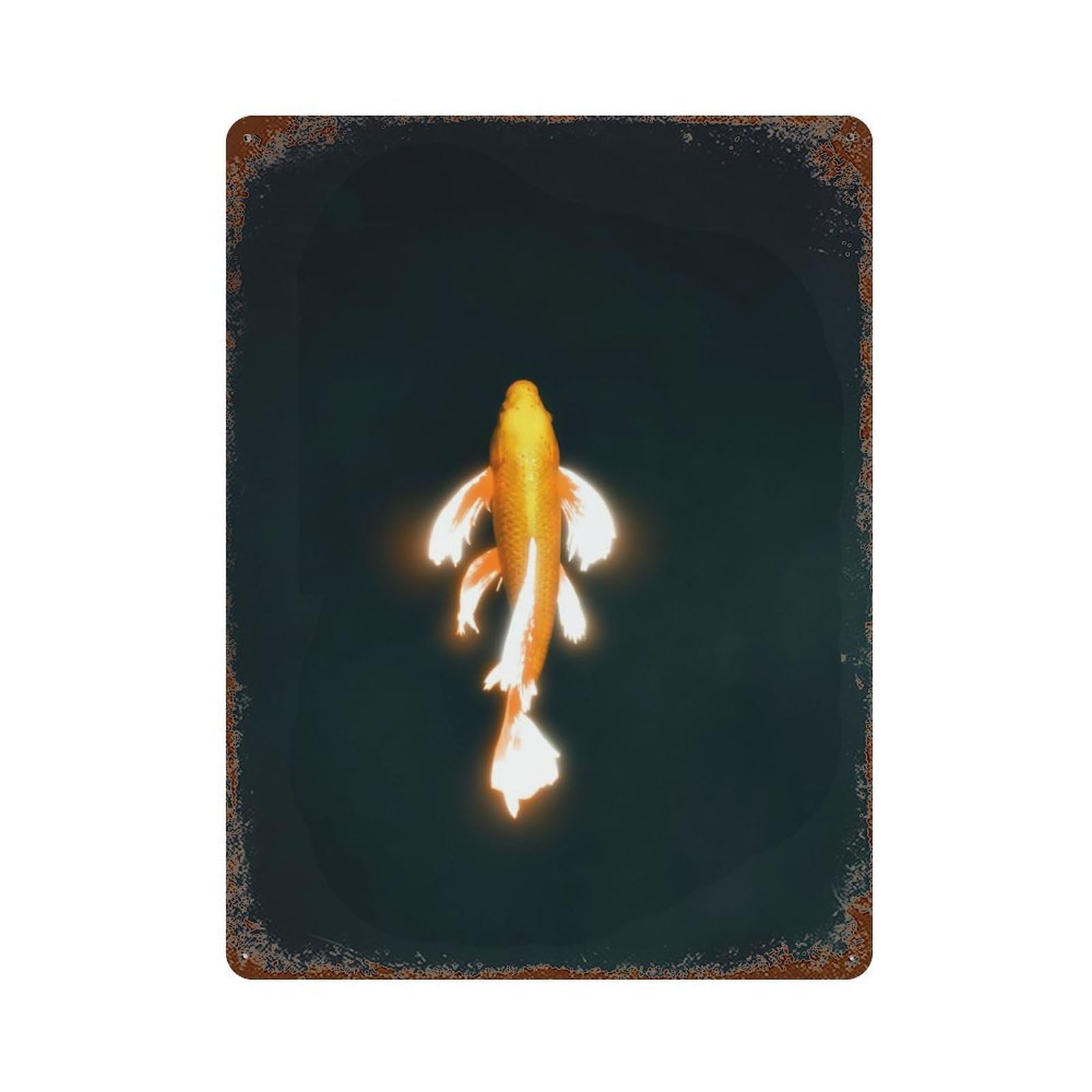Glowing Koi Fish Dark Pond Weathered Tin Sign 15.7"x11.8", for Patio, Garden Room And Bar Decor, Farmhouse Wall Decor