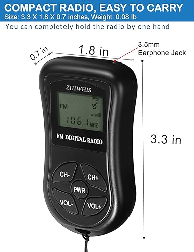 Miniatura 4 de ZHIWHIS Mini radio FM portátil, pantalla digital LCD estéreo, sintonización, transistor, receptor de conferencias con auriculares, radio de bolsillo