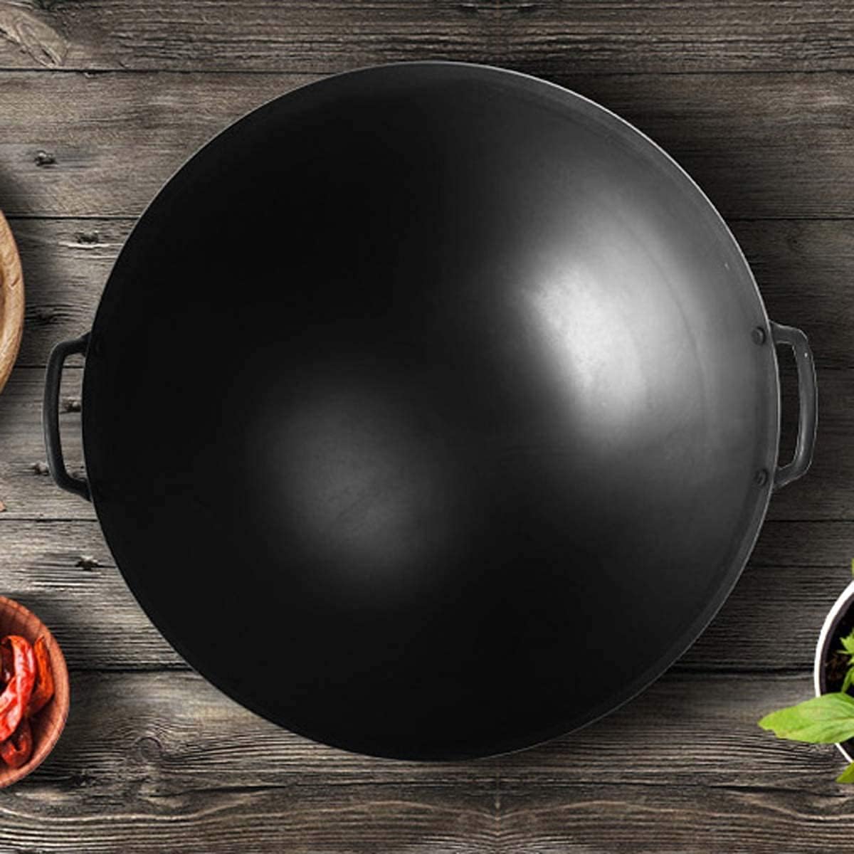 中華鍋鋳鉄、丸底中華鍋、中華鍋、炒め鍋、ノンスティック加工表面