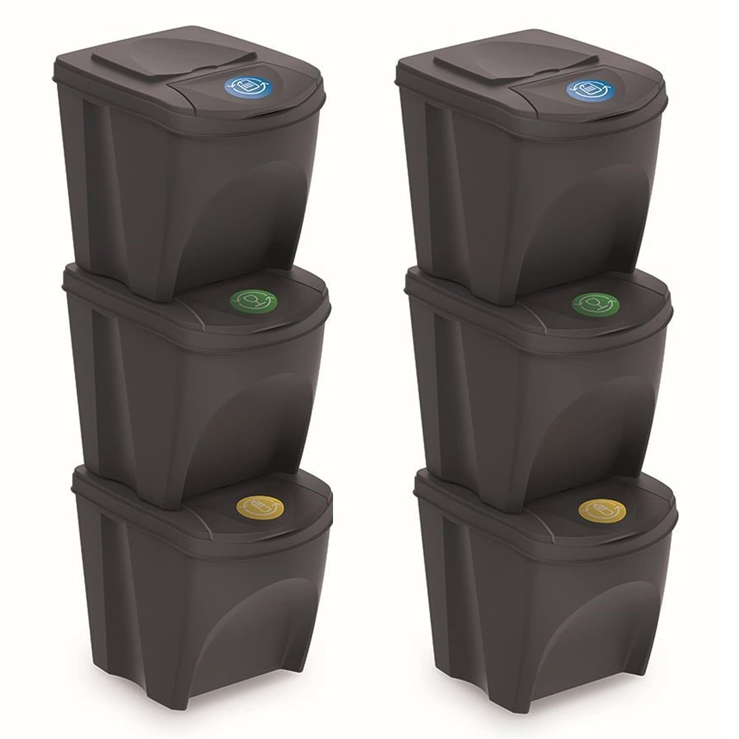 WELL HOME MOBILIARIO & DECORACIÓN 2 Pack of 3 Recycling Bins with Capacity of 75 litres of Compartment in Black