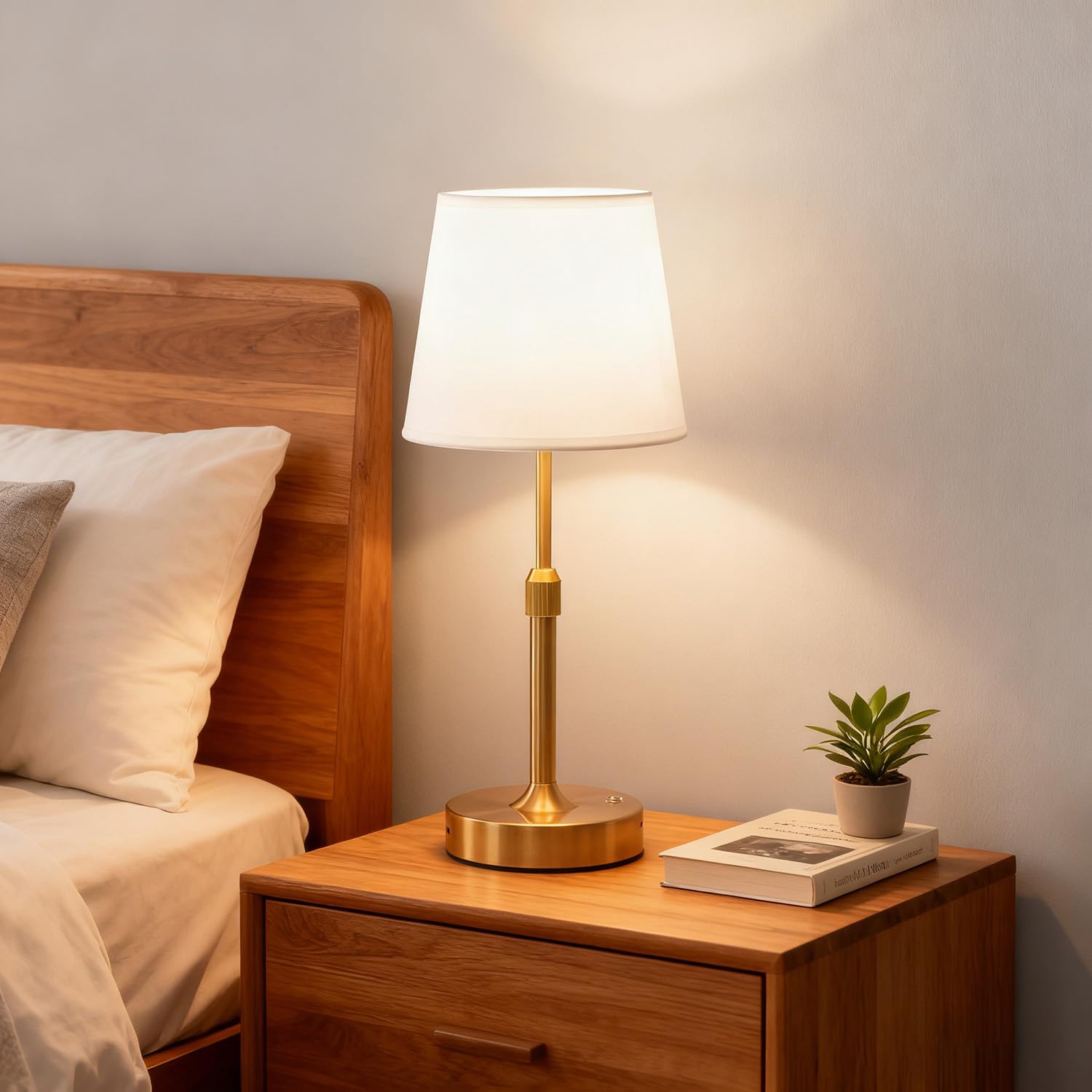 Regulable LED Batería Lámpara de Mesa Inalámbrica, Lámpara de Mesa Recargable Toque con USB-C, Faros de Cama de Noche Ajustable en Altura para Dormitorio Sala de Estar, 5200mAh (Lámpara LED Incluida)