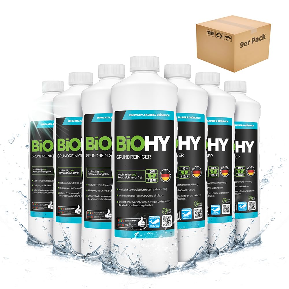 BiOHY Detergente di base (9 bottiglie da 1l) | Rimuove le incrostazioni più ostinate e le vecchie pellicole lasciate dai prodotti di pulizia (Grundreiniger)