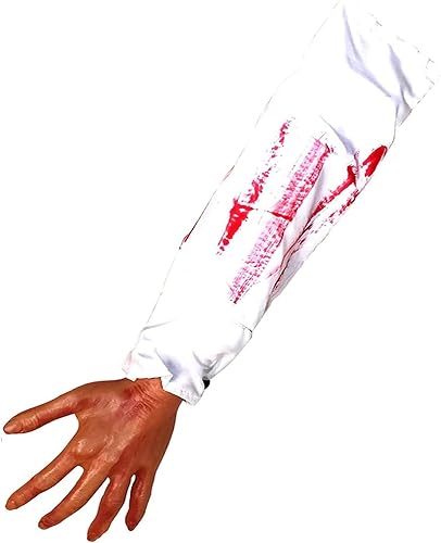 Bimkole Brazo humano falso para Halloween, manos de brazo humano falsas, broma de terror severa, accesorios espeluznantes para casa embrujada,