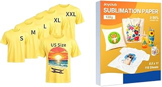 Joyclub Bundle of 5 PCS Unisex Sublimation Blanks Bulk Polyester T Shirts and Sublimation Paper 8.5x11 Inch 110 Sheets