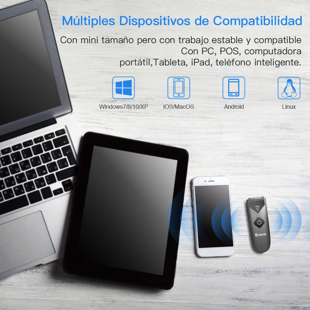 Eyoyo 2D QR Barcode-Scanner 1D Mini Barcode-Lesegerät 3-in-1 USB Bluetooth 2,4-G-Funkverbindung für iOS Android Tablets PC