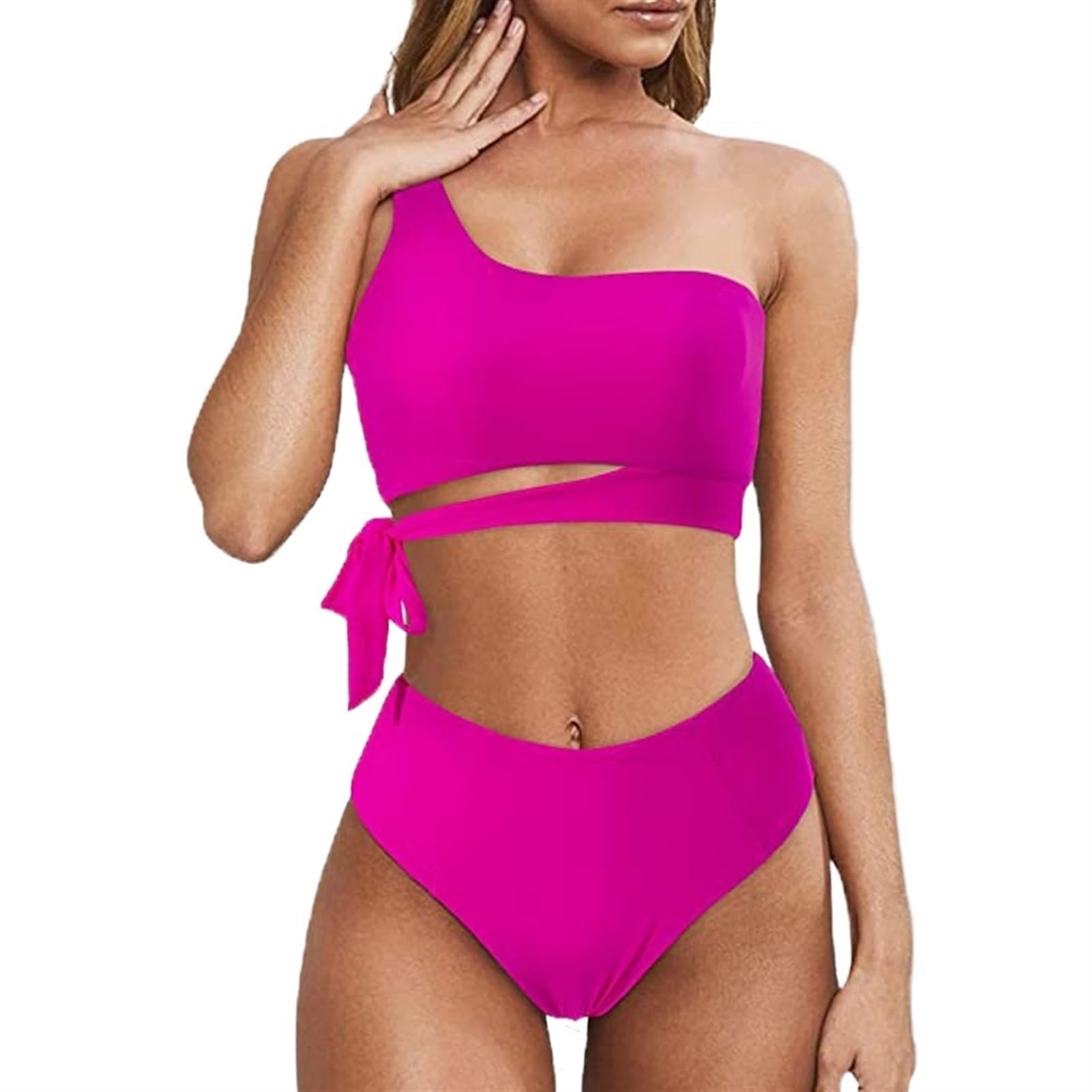 Costume da Bagno Monospalla A Vita Alta Costume da Bagno A Due Pezzi Costume da Bagno Donna con Fasciatura Push-up Micro Bikini (Color : B4286RR, Size : S)