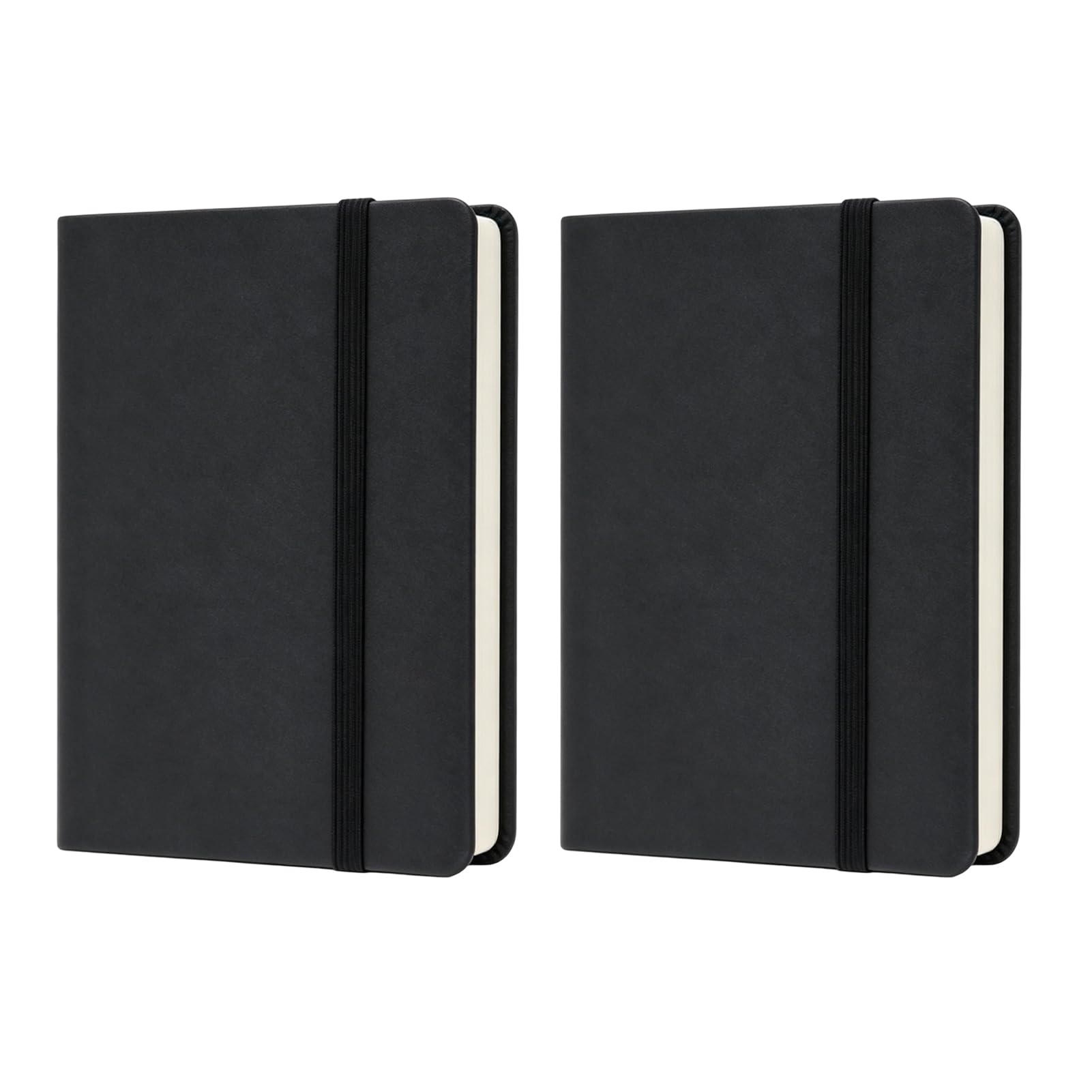 Guline 2 Pack A7 Pocket Notebook Small Notebooks Pocket Size Leather Mini Notepad with Elastic Closure Journal Lined for Travel Memo Work Writing Note Taking Black