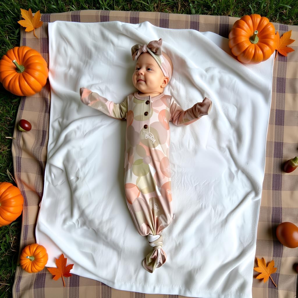 Newborn Baby Girls Knotted Gown & Headband Gift Set, Soft Viscose from Bamboo Baby Sleeper with Mittens