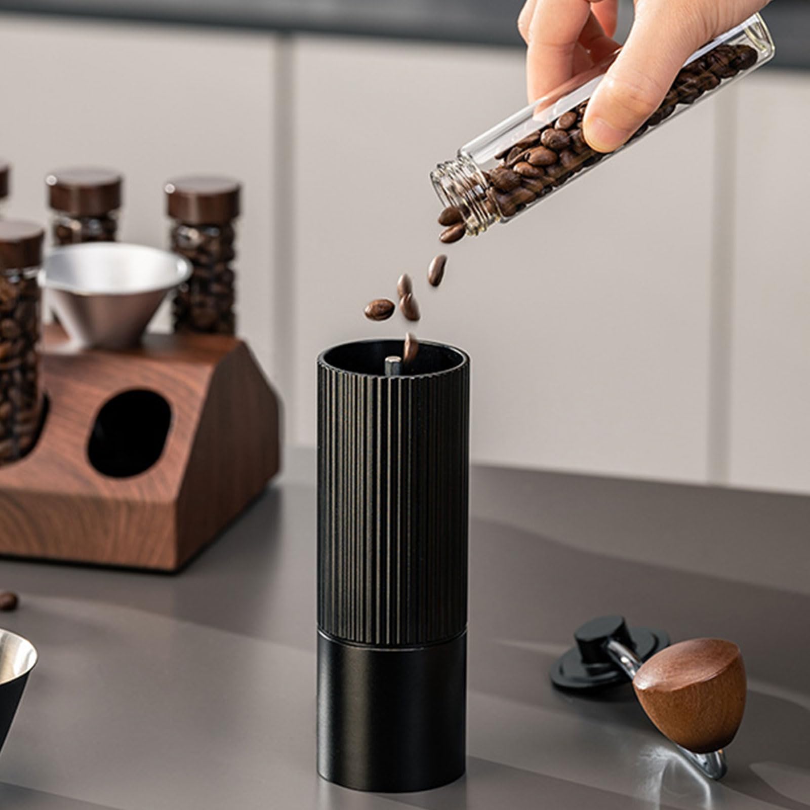 Bohnenspender, Kaffeebohnenflaschen, Glas Reagenzglas Ausstellungsständer, Versiegelung von Kaffeebehältern, Ständer für Zubehör