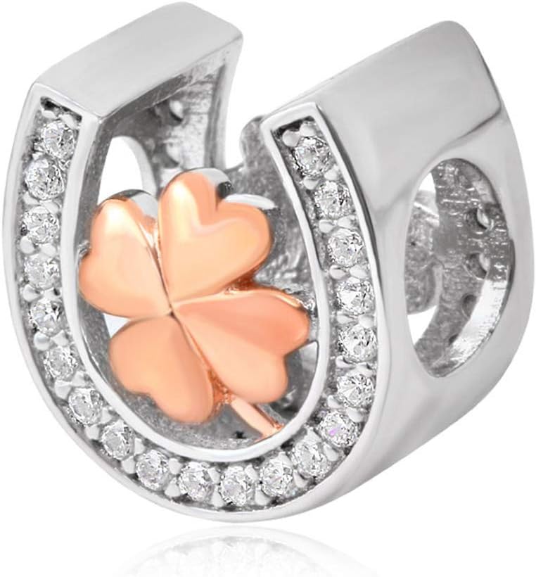 JiaRong Charms fit Pandora Charm Bracelet925 Sterling Silver Rose Gold Horseshoe Charm Love Lucky Charms Clear Stone Star Charm for Pandora Charm Bracelet