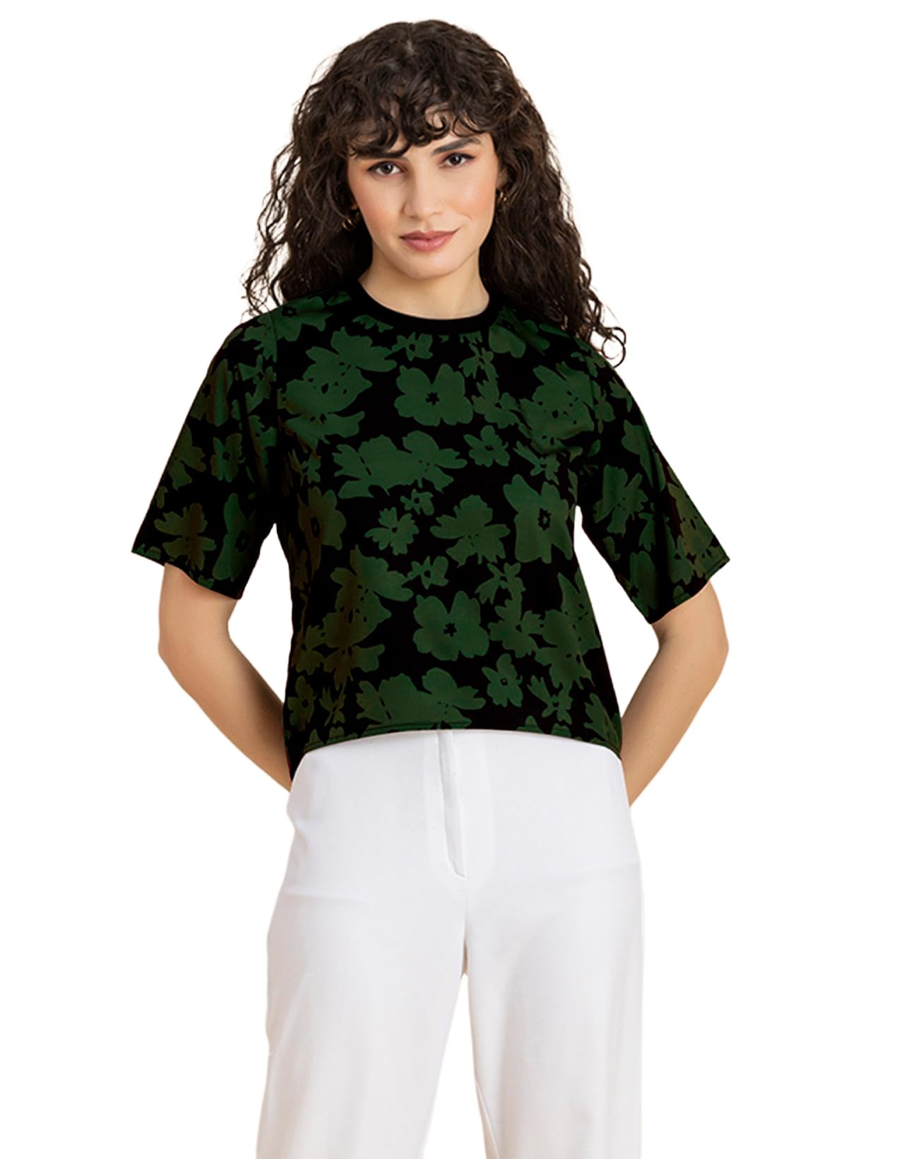 moomaya Women’s Printed Loose-Fit Top, Elbow Sleeves Round Neck Lounge Wear Top-picture-51