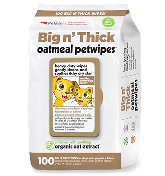 Petkin Pet Wipes for Dogs and Cats, Oatmeal, 100 Wipes Large for Dogs and Cats - Soothes Itchy Dry Skin and Cleans Ears, Face, Butt, Body and Eye Area - Idea for Home and Travel