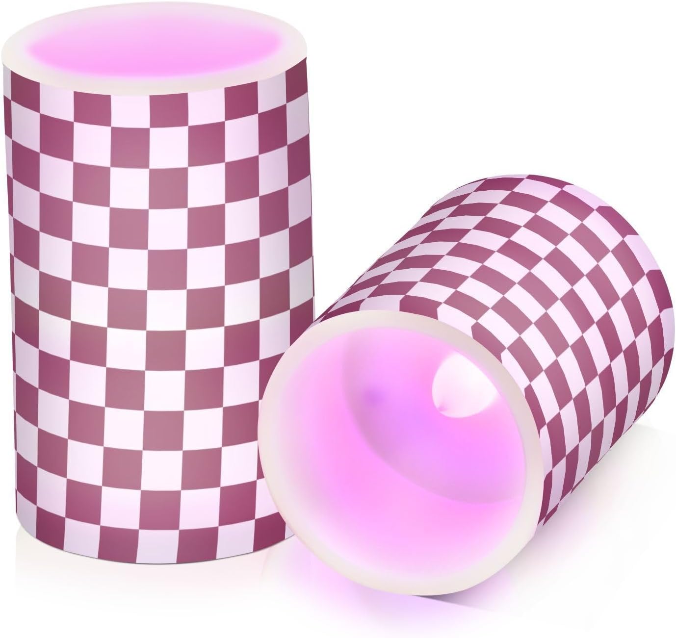 Red White Checkered Flickering Flameless Candles LED Battery Operated with Remote Timer Pillar Candles for Home Birthday Wedding Christmas Decor, Set of 2