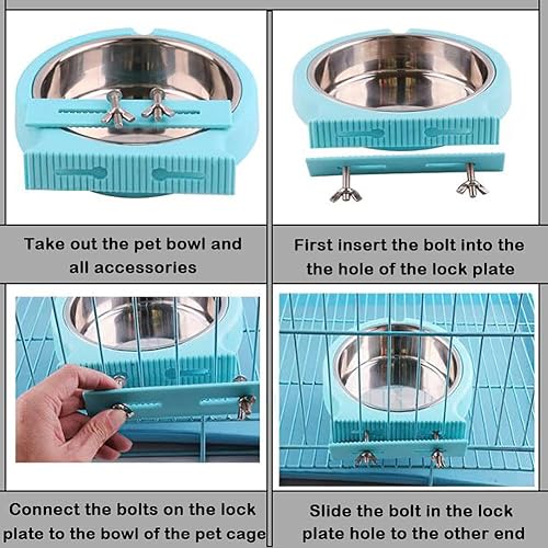 Miniatura 4 de Cuencos de jaula para perros y gatos, cuencos extraíbles de acero inoxidable para perrera, cuencos de alimentación de agua y alimentos con soporte