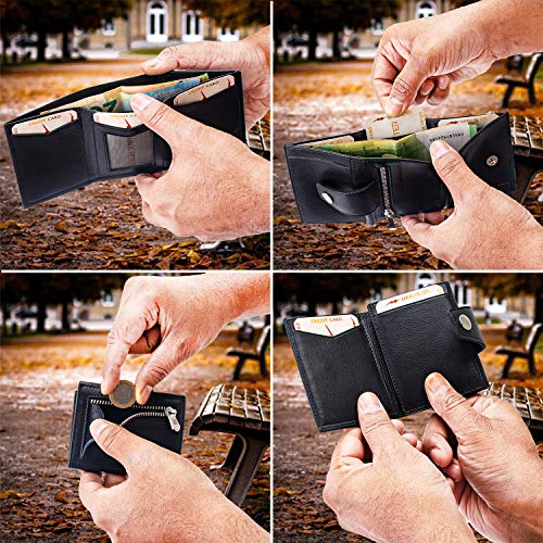 Marc Peter Wallet NewGen Leather Slim Wallet met muntvak, portemonnee met RFID-bescherming, 6 kaarten, 1 ID-venster, mini-portemonnee voor heren en dames, zwart, One-size, - Image 4