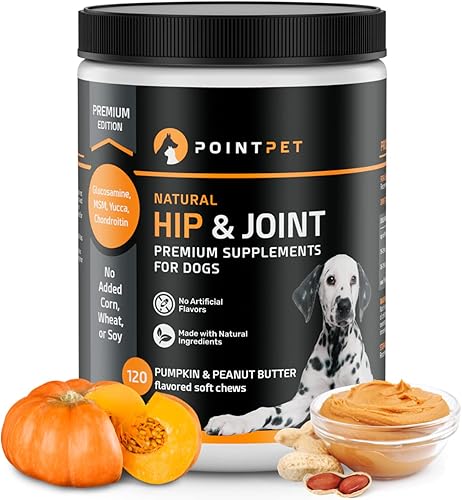 POINTPET Glucosamina para perros  Suplemento para cadera y articulaciones con sabor a mantequilla de maní y calabaza  Masticables suaves para la