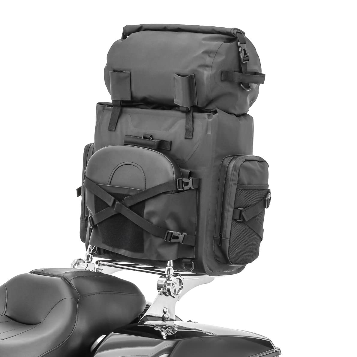 Sacoche Sissy Bar étanche avec Rouleau à Bagages Compatible avec Sac de Queue Chopper WPL