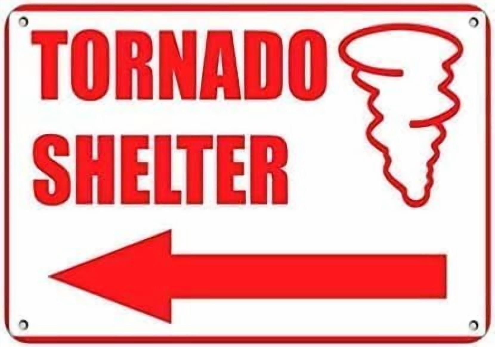 (2-Pack) Warning Metal Tin Sign - Fire Tornado Shelter Left Arrow, Caution Sign, Durable Warning Sign, for Garage, Warehouse, Industrial Decor, 12X8 Inch