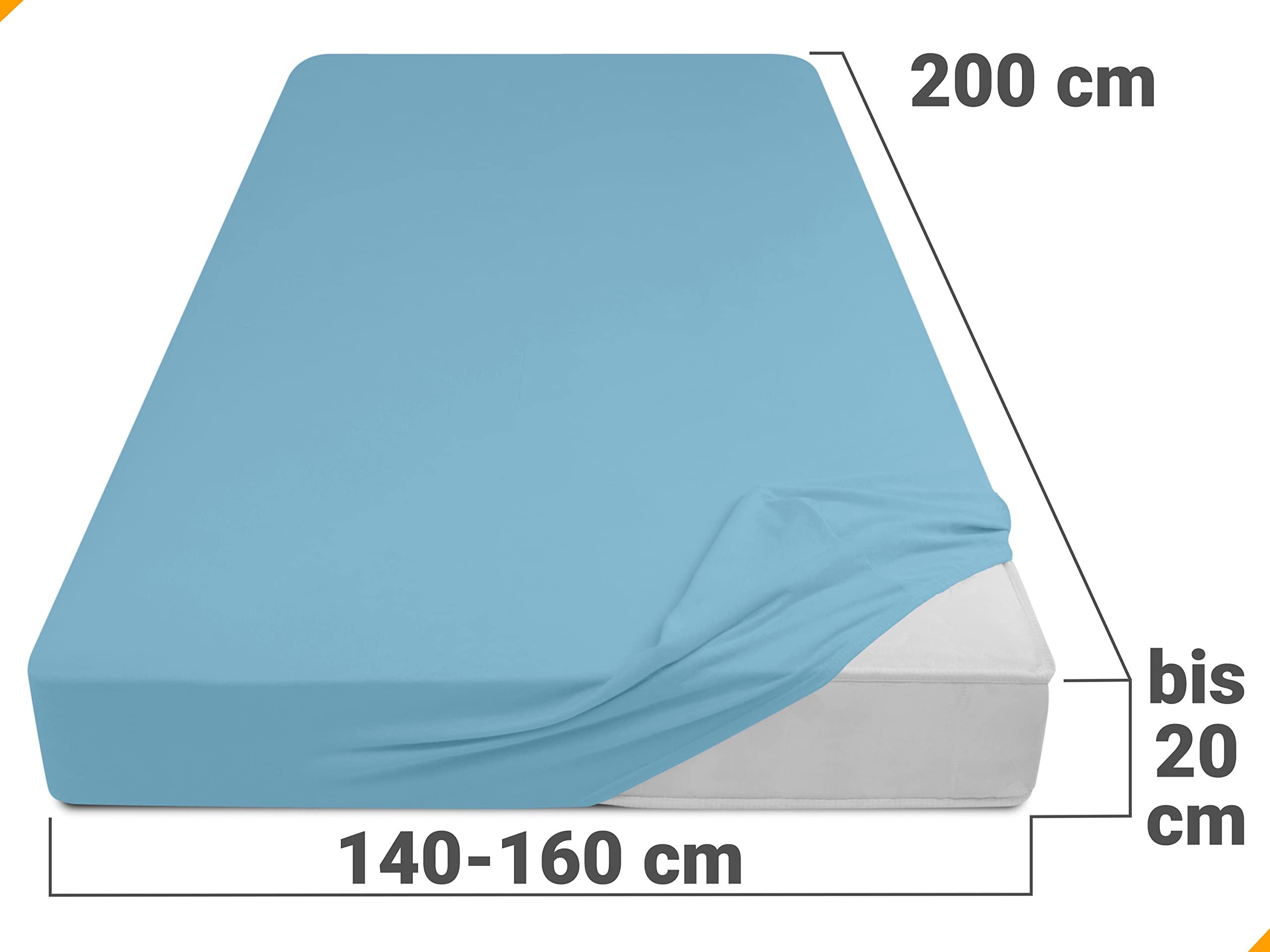 npluseins Jersey prześcieradło z gumką ze 100% bawełny - w 22 kolorach - w 6 rozmiarach, ok. 140-160 x 200 cm, jasnoniebieskie