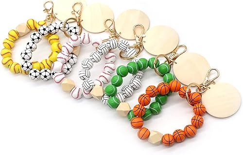 Miniatura 5 de HUIXING ART Llavero de madera,Pulsera con cuentas llavero Wrislet,Llavero modelo de bola