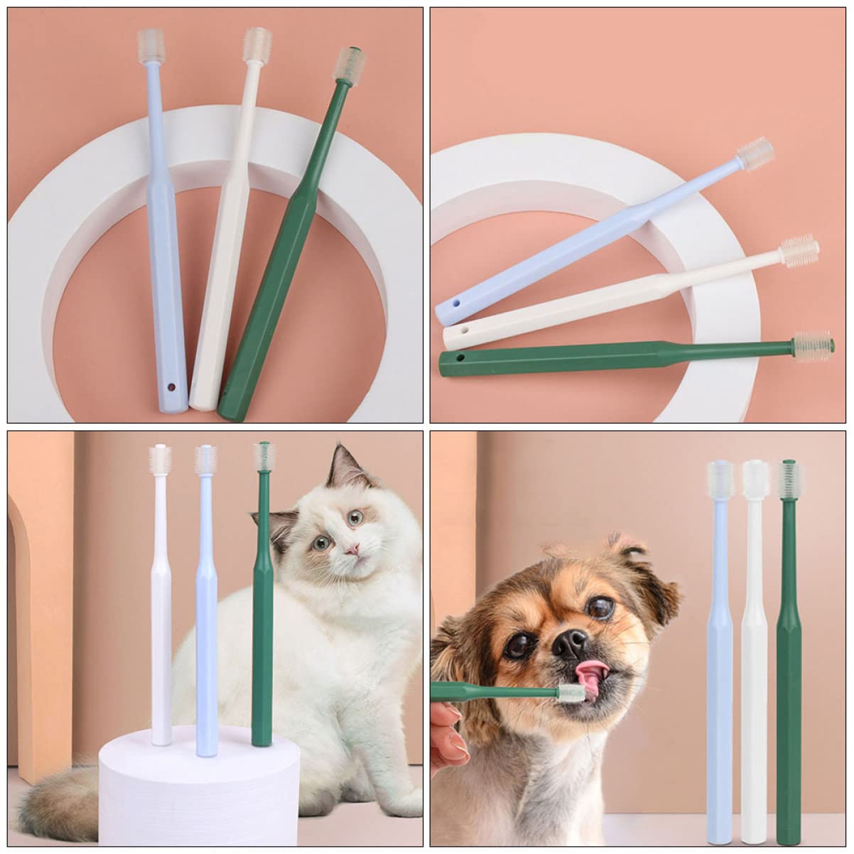 Mipcase 12pezzi Spazzolino Per Animali Domestici Con Manico Ergonomico Spazzola Per Pulizia Di Cani e Gatti Setole Morbide Per Orale e Completa
