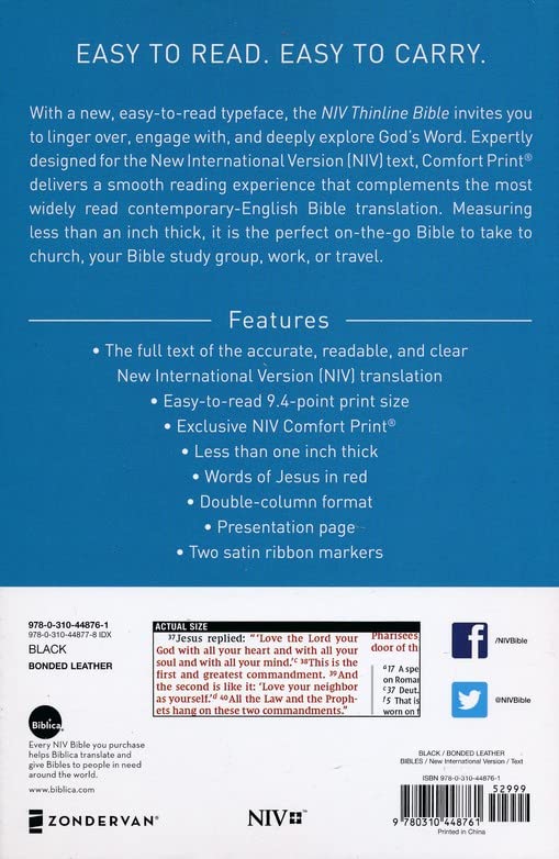 Miniatura 5 de Personalized NIV Thinline Bible, Black, Bonded Leather, Custom Name Imprint, Baptism, Graduations, New International Version