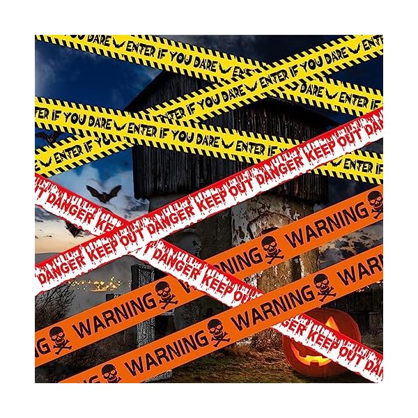 3 Rolls Halloween Fright Tape Halloween Warning Tape Caution Tape Yellow Barrier Tape Hazard Tape Keep Out Tape Enter If You Dare Prop Haunted Horror Tape Scare Decoration for Outdoor Bat Zombie Party