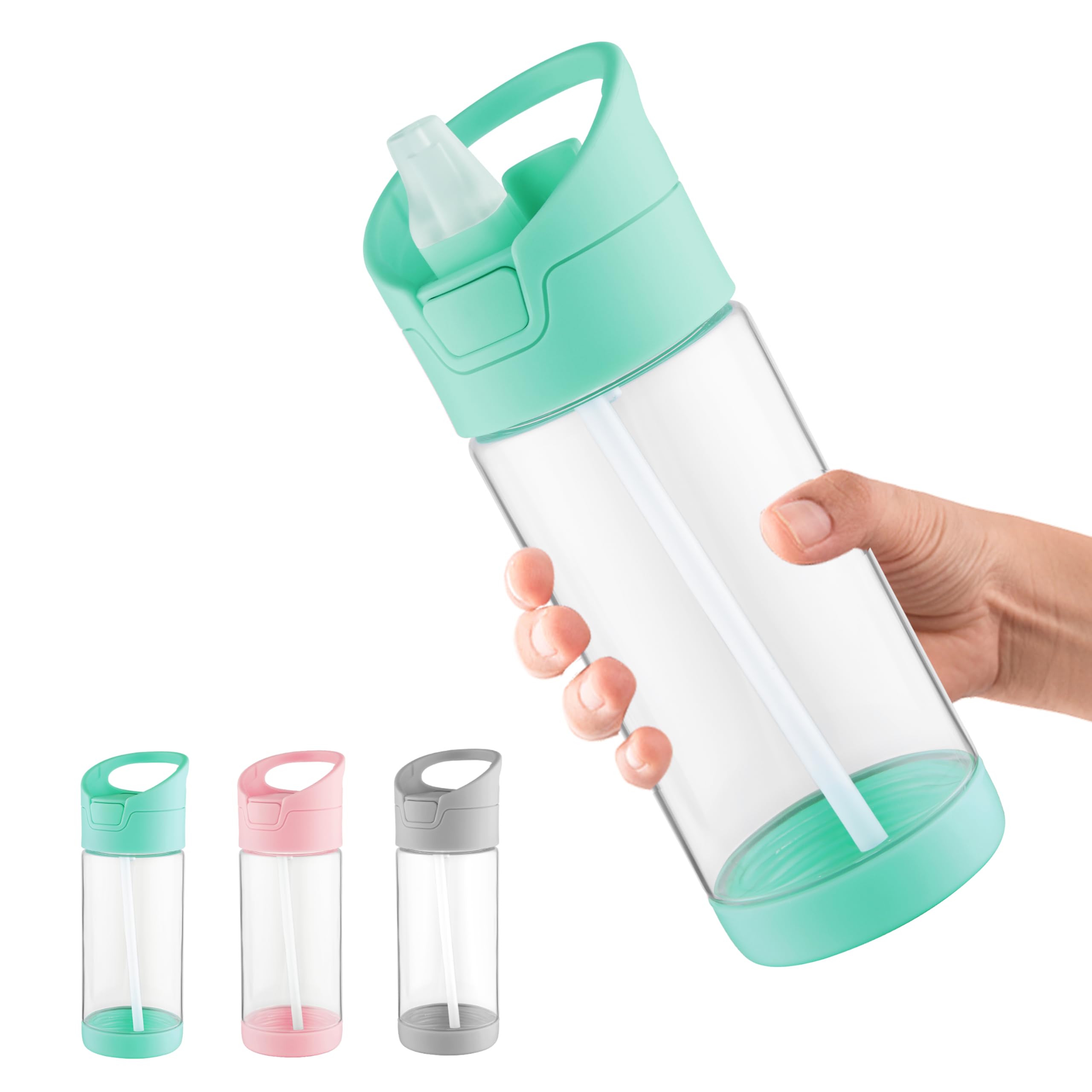 wedrink 12OZ Kids Water Bottle with Straw BPA-Free Tritan Leak-Proof Sports Water Bottle for School 350ml Green