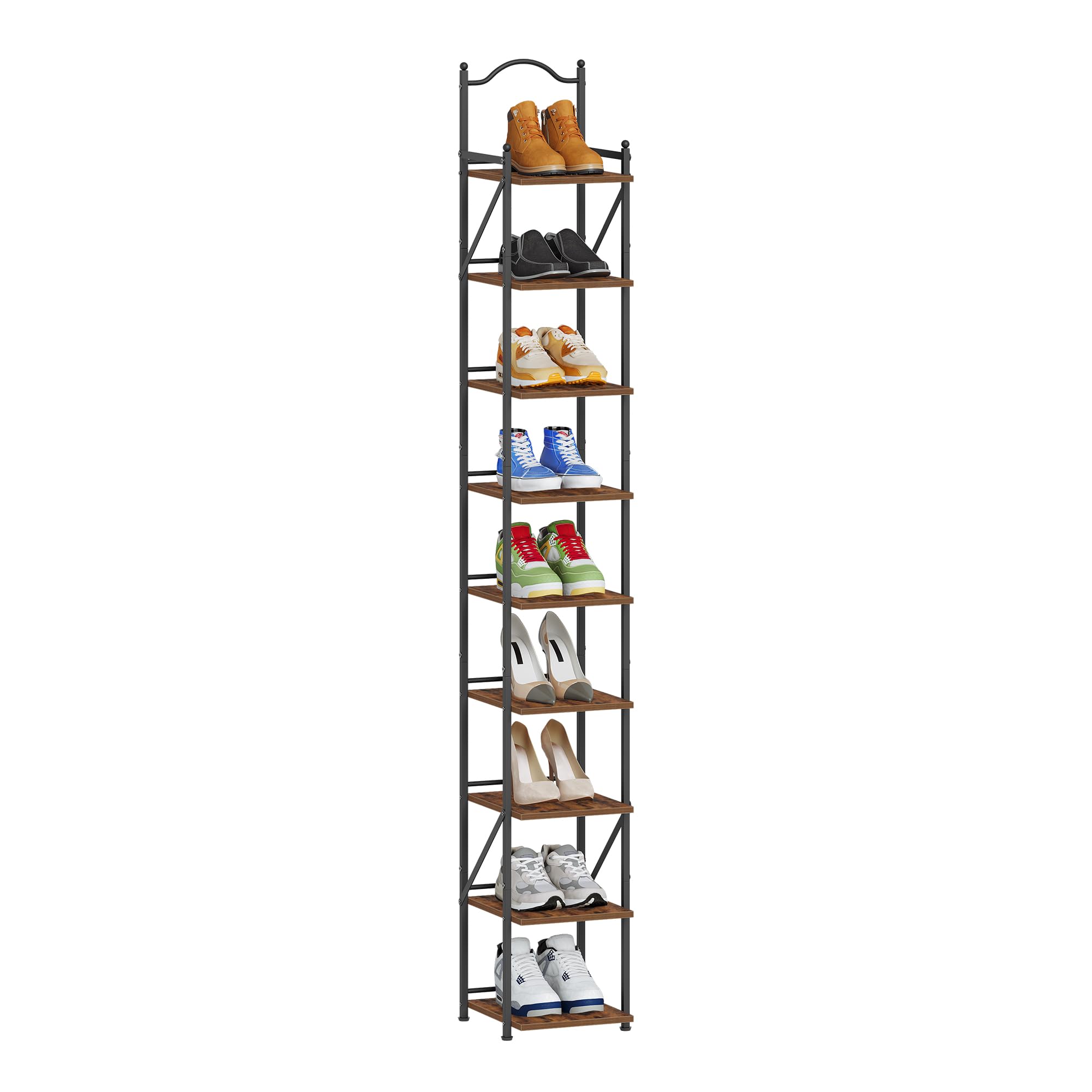 Hzuaneri Zapatero Vertical, 9 Niveles, 2 Modos Ajustables, Ahorra Espacio | Zapatero Estrecho, 26,5 x 27,5 x 185 cm, Zapatero Organizador para Entrada, Pasillo, Sala de Estar, Marrón Rústico, SR28901B
