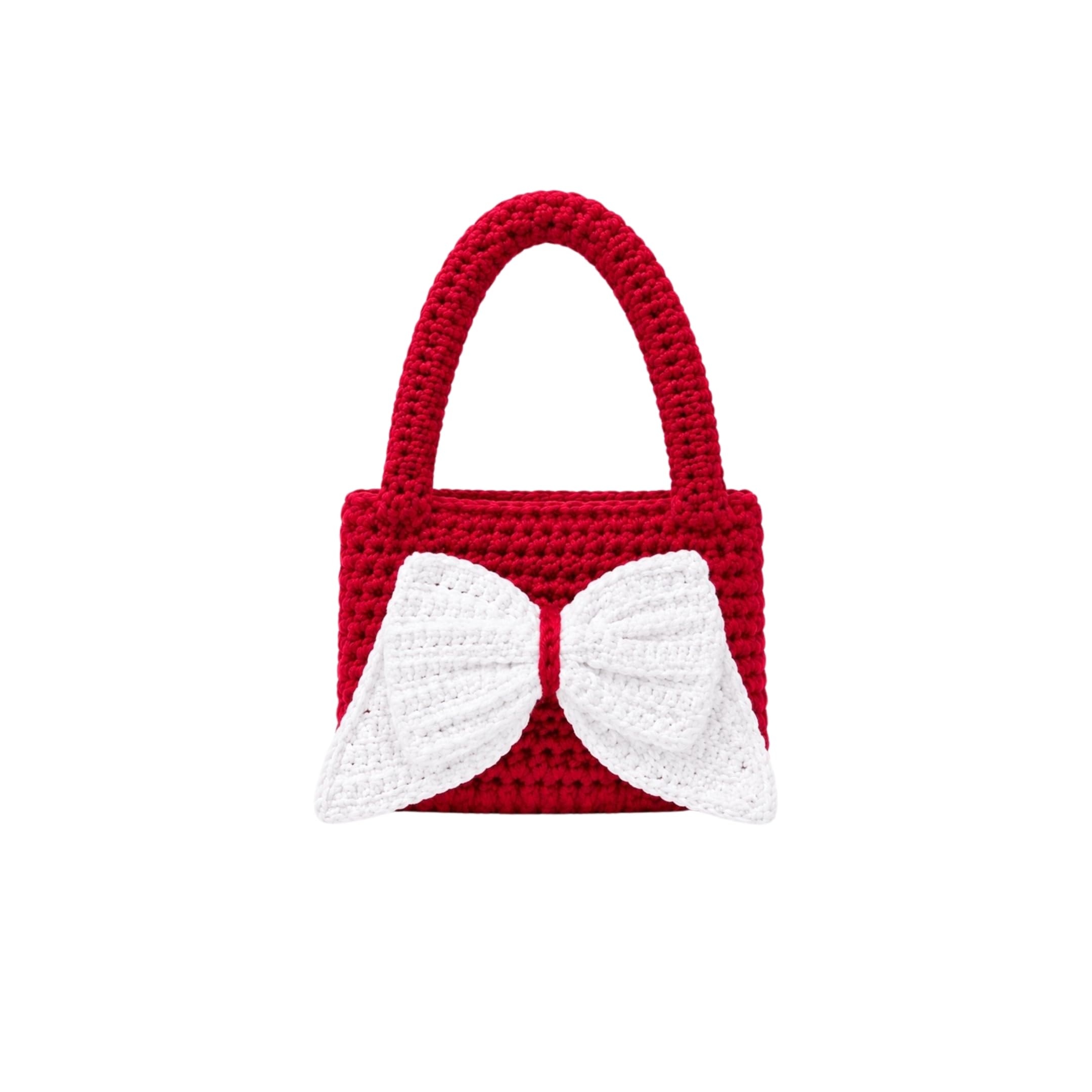 yarnest Rose Belle Bow Handbag, Red and White, 100% Cotton Yarn, Magnetic Closure-picture-47