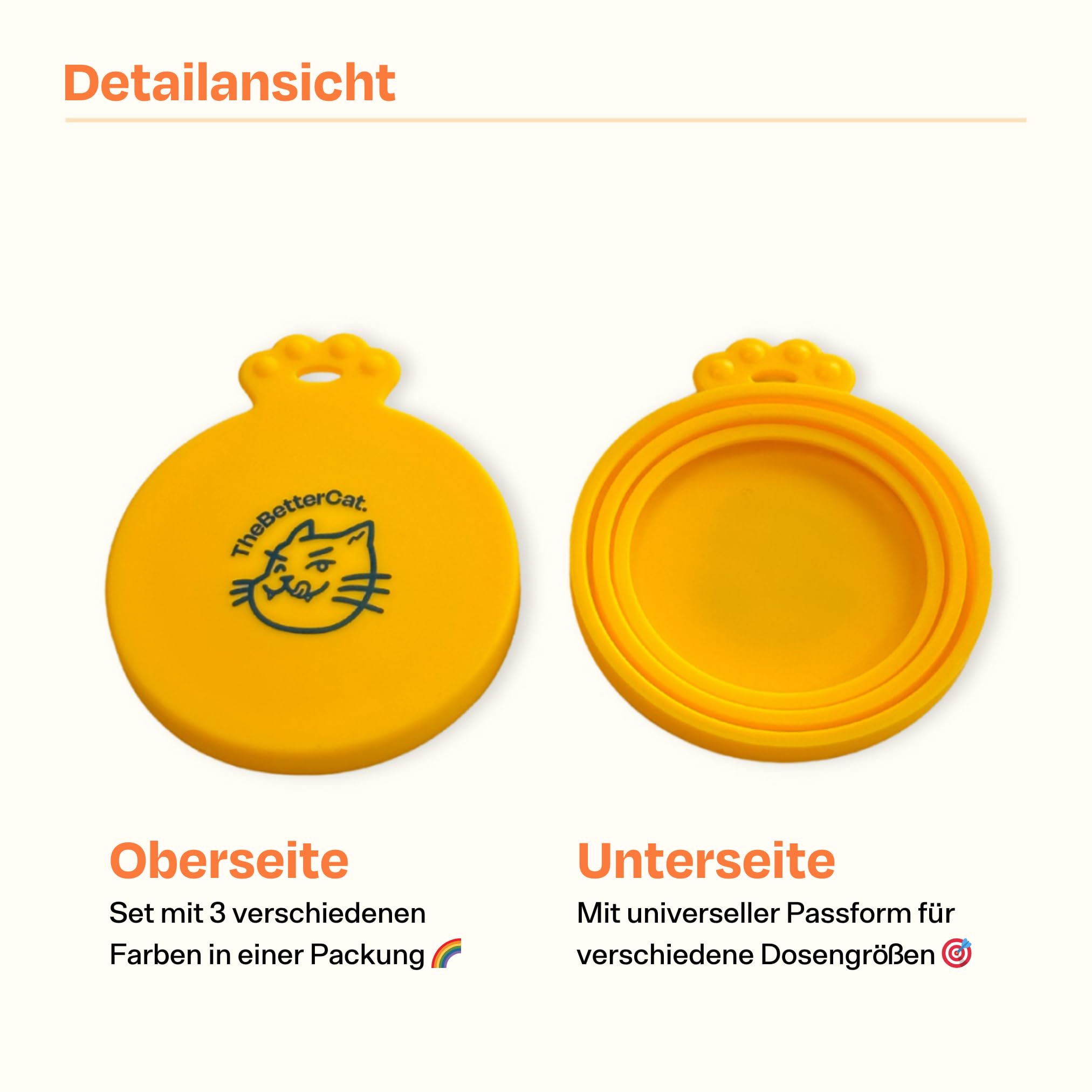 The Better Cat Set di 3 coperchi universali in silicone per lattine di alimenti per animali domestici, senza BPA, lavabili in lavastoviglie, coperchi per lattine per gatti