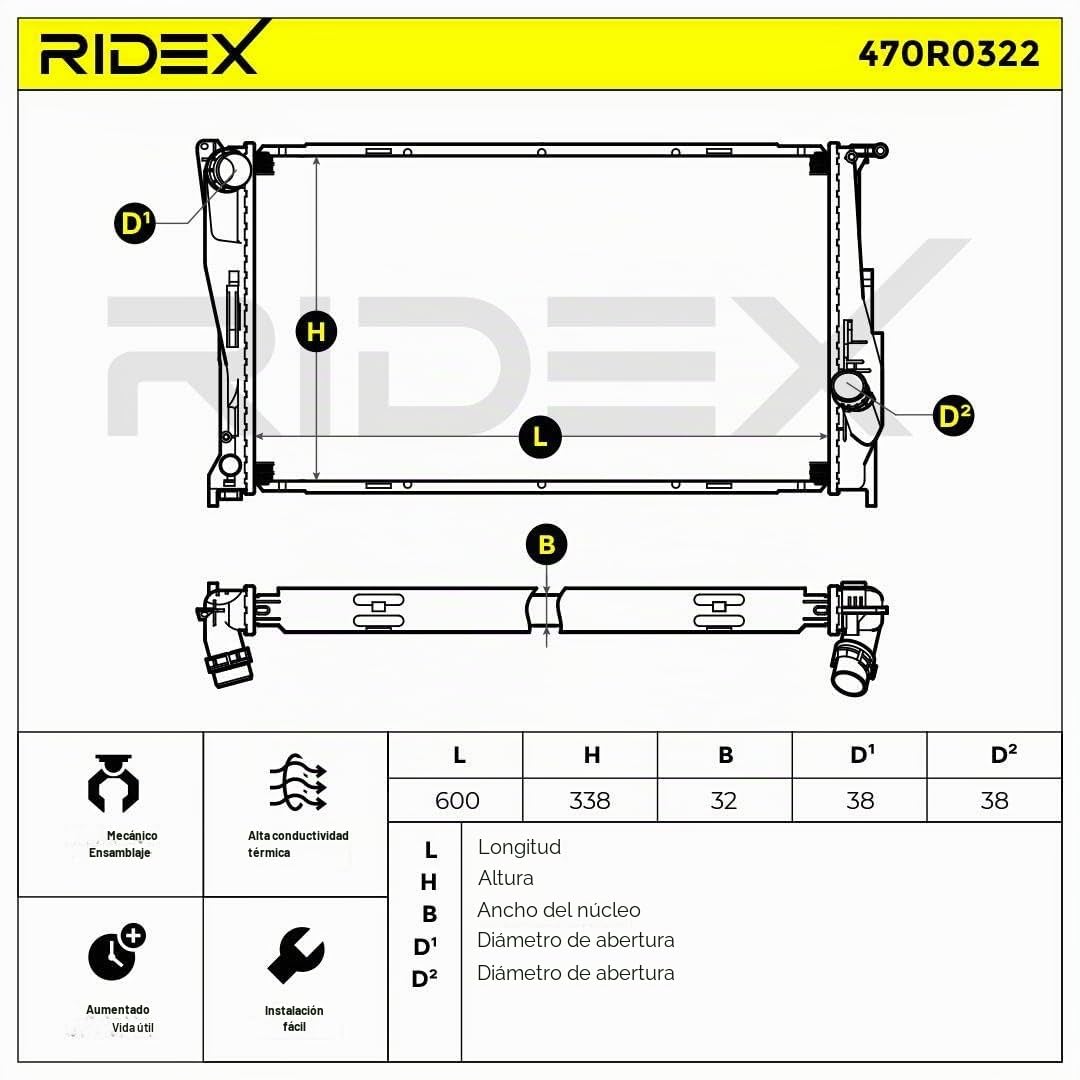 RIDEX 470R0322 Radiador refrigeración del motor Compatible con BMW 3 Sedán E46