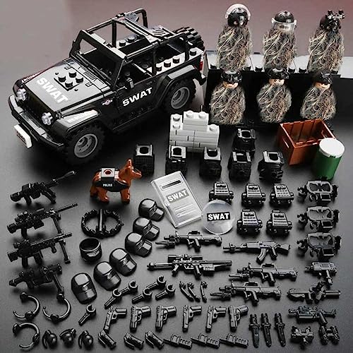 Enhana Swat Military Police Building Block Toy Set For Kids A Car With 6 Policeman Figures Army Team Ww2 Weapons Gear Pack Building Toys For Boys 2 Styles #TOP25