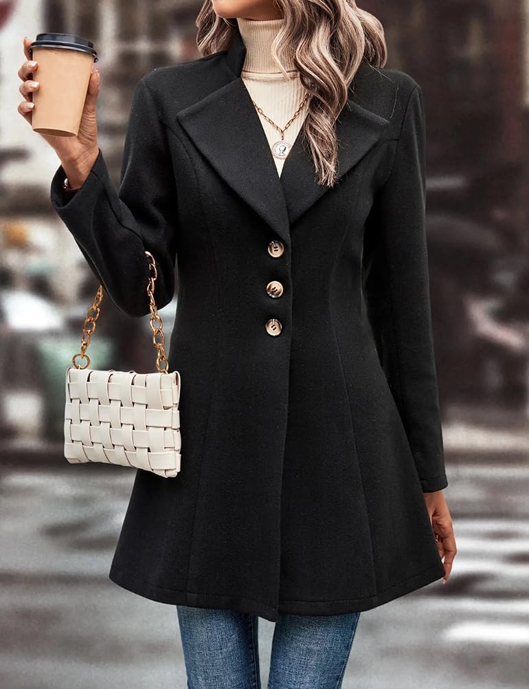 Mywinway Wool Coats for Women Fall Winter Trench Coat Peacoat Long Tweed Blazer Jackets Outwear - Image 3