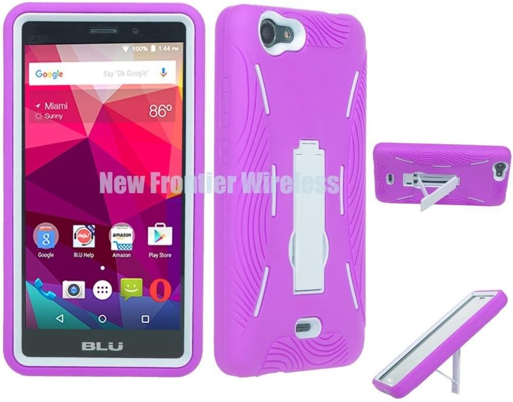BLU Life XL (L050U) Premium Rugged Heavy Duty Dual Layer Kickstand Case + Screen Protector (HVD Purple/White)