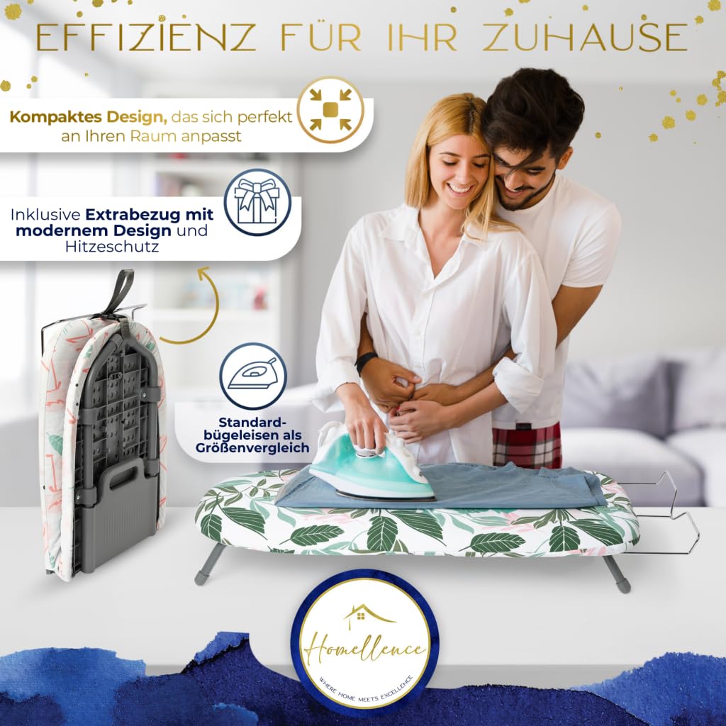 Homellence patentiertes kleines Tischbügelbrett klappbar - Bügelbrett klein - Modernes Tischbügelbrett klein klappbar inklusive 2 Premium-Bezügen - Reisebügelbrett - Klappbares Mini Bügelbrett (Grün)