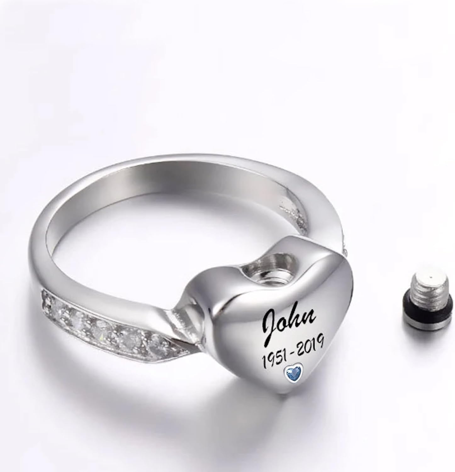 Heart Urn Rings for Ashes for Women 10K 14K 18K Real Gold Cremation Ring Holds Loved Ones Ashes, Personalized Memorial Keepsake Ring with Cubic Zirconia Engraved Name Jewelry