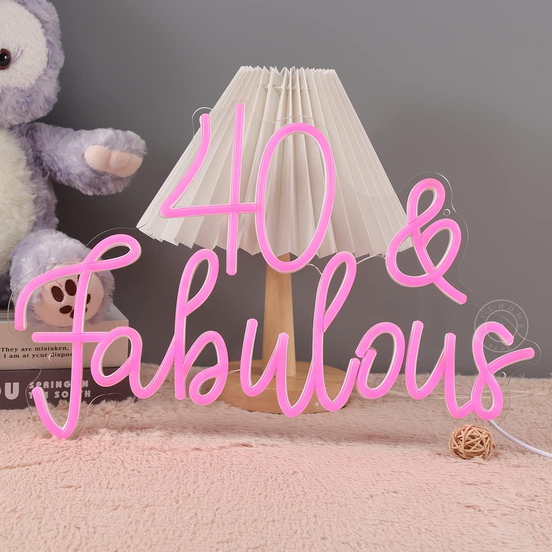 SYLHOME Pink 40 & Fabulous LED Neon Light Sign Forty Years Old Birthday Party Wall Decor Sign Bedroom Sign for Women Men Backdrop Happy 40th Birthday Party Favor Supplies USB 15.8" X 10.6"
