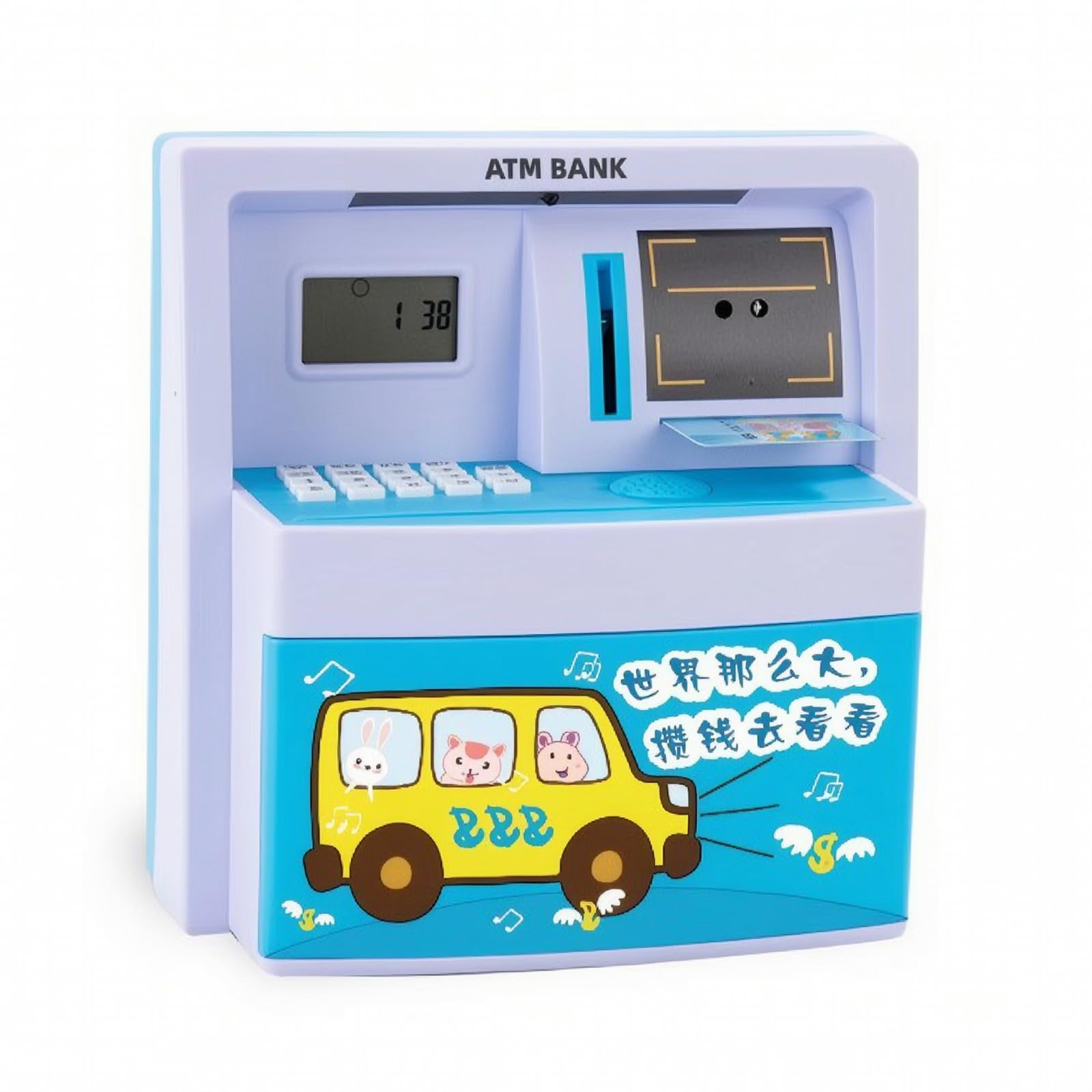 Colcolo Tirelire Électronique Enfant Machine Bancaire Jouet Coffre Épargne Boîte Monnaie Automatique avec Écran Réaliste Clavier, Bleu De Voiture X10 Modèle À Piles, Style Simple