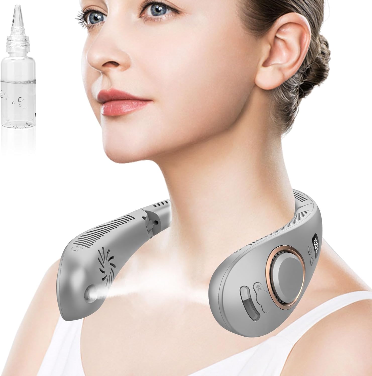 ネックファン ポータブル 充電式 4000mAh ミストスプレー付きネックファン 冷気を吹く羽根なし折りたたみ扇風機 リーフレスハン