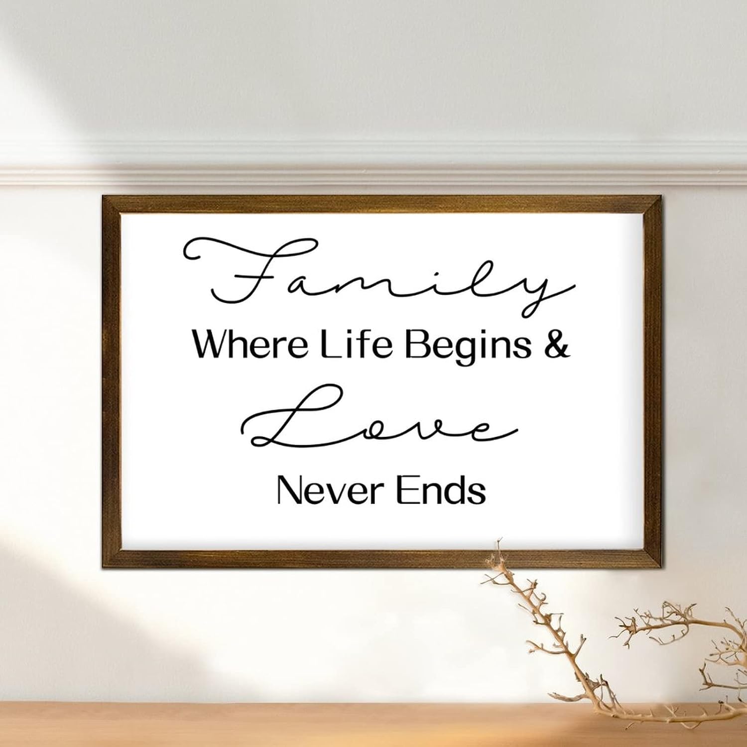 Religious Jesus Wood Frame Wall Sign Family Where Life Begins Love Never Ends Framed Wood Sign Plaques Funny Quote Nursery Wall Wood Frame Sign Decorations for Entryway Living Room 8x12in
