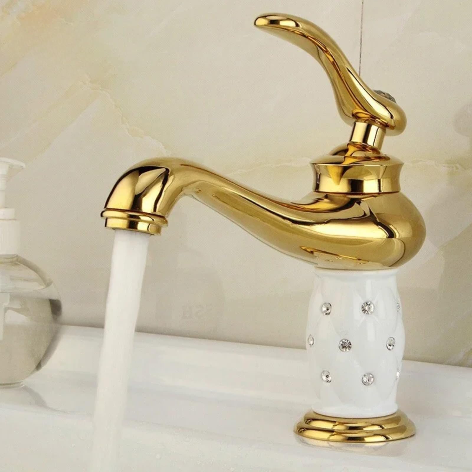 Robinet de salle de bain or diamant avec poignée unique design élégant luxe QYYZTQY - 7