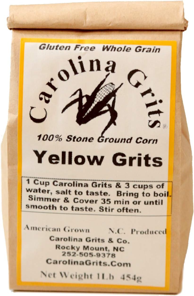 Carolina Grits Company Traditionally Stone Ground Yellow Grits, non-GMO, Whole Grain and Gluten Free (Yellow 1 Pack (1 Pound))