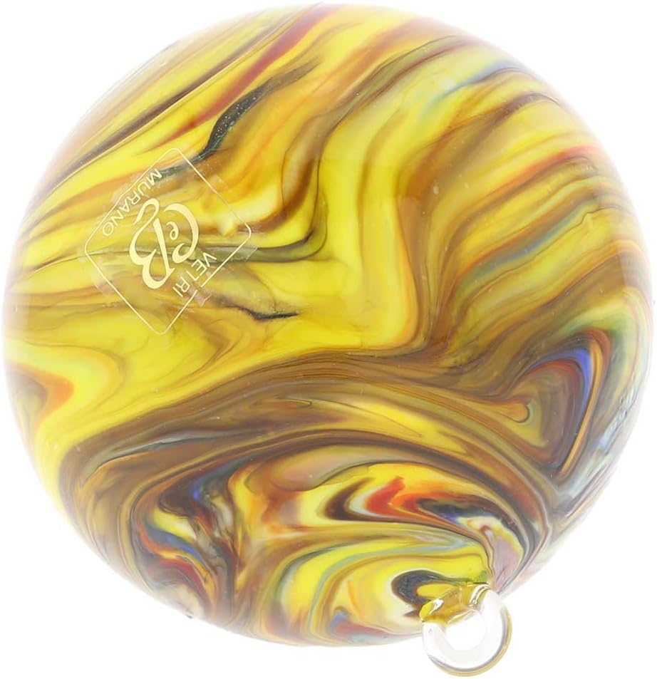 Glass Of Venice Murano Glass Chalcedony Christmas Ornament - Yellow Swirl