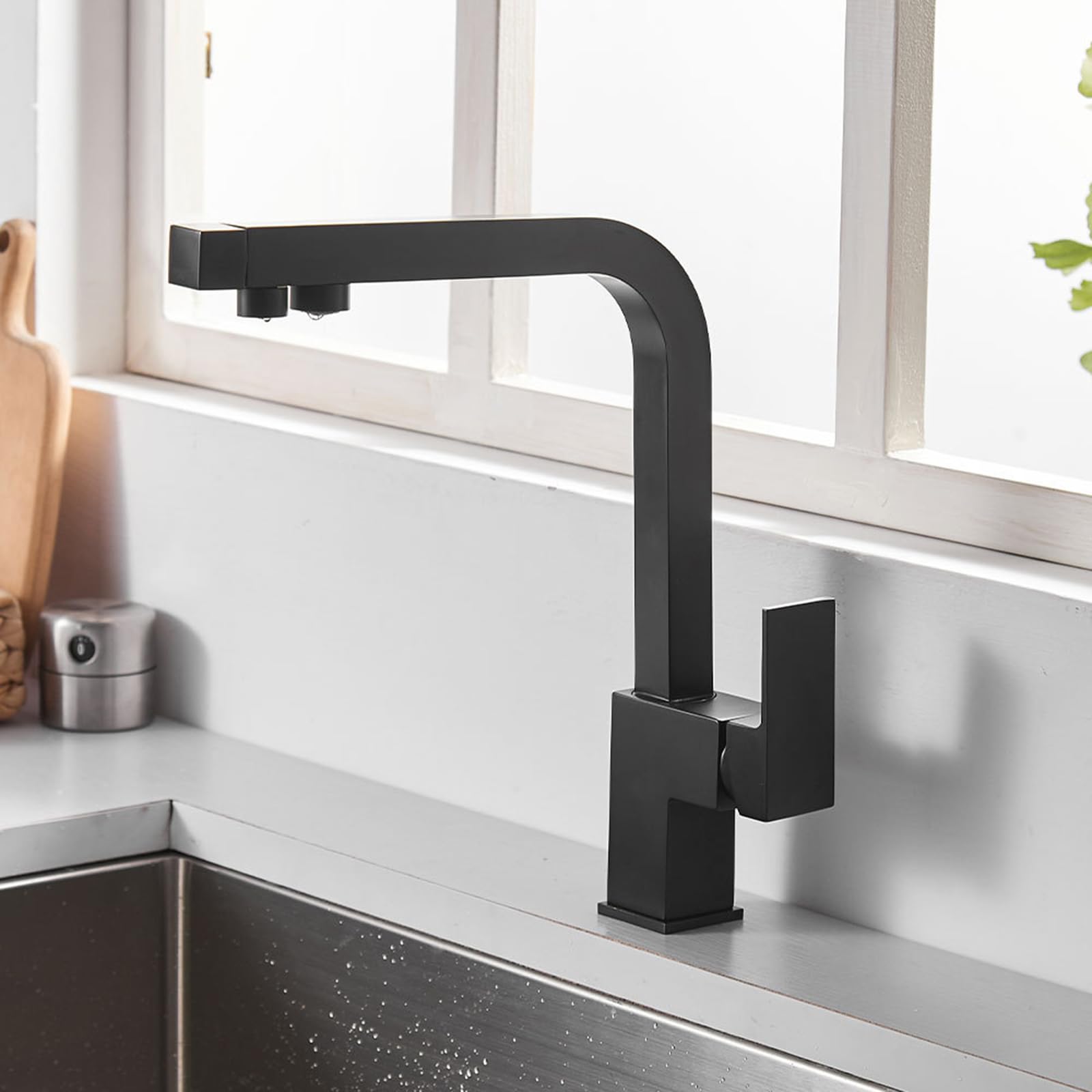 ZYCHSJXA 3 Way Kitchen Mixer Tap Taps Swivel Brass Purified Water-Black