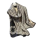FairyCity Luxury Designer Silk Scarf, Black and Gold Pattern Monogram Print Square Shawl Wrap scarves
