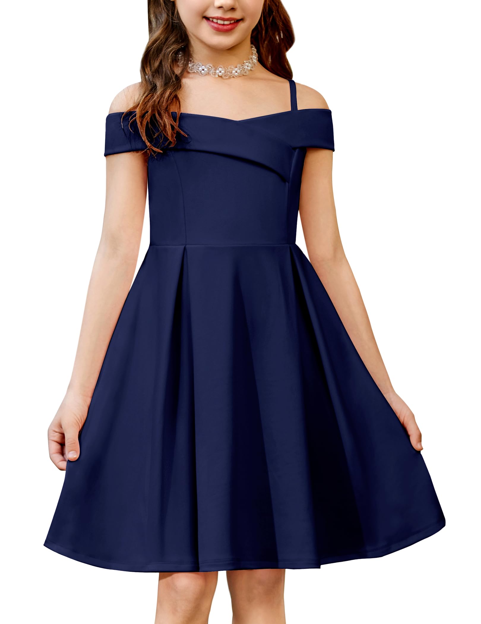 Arshiner Mädchen Kleid Schulterfrei Spaghettiträger Kinderkleid Ärmelloses Festliches Trägerkleid Sommer Partykleid Elegant Abendkleid für Mädchen 5-14 Jahre