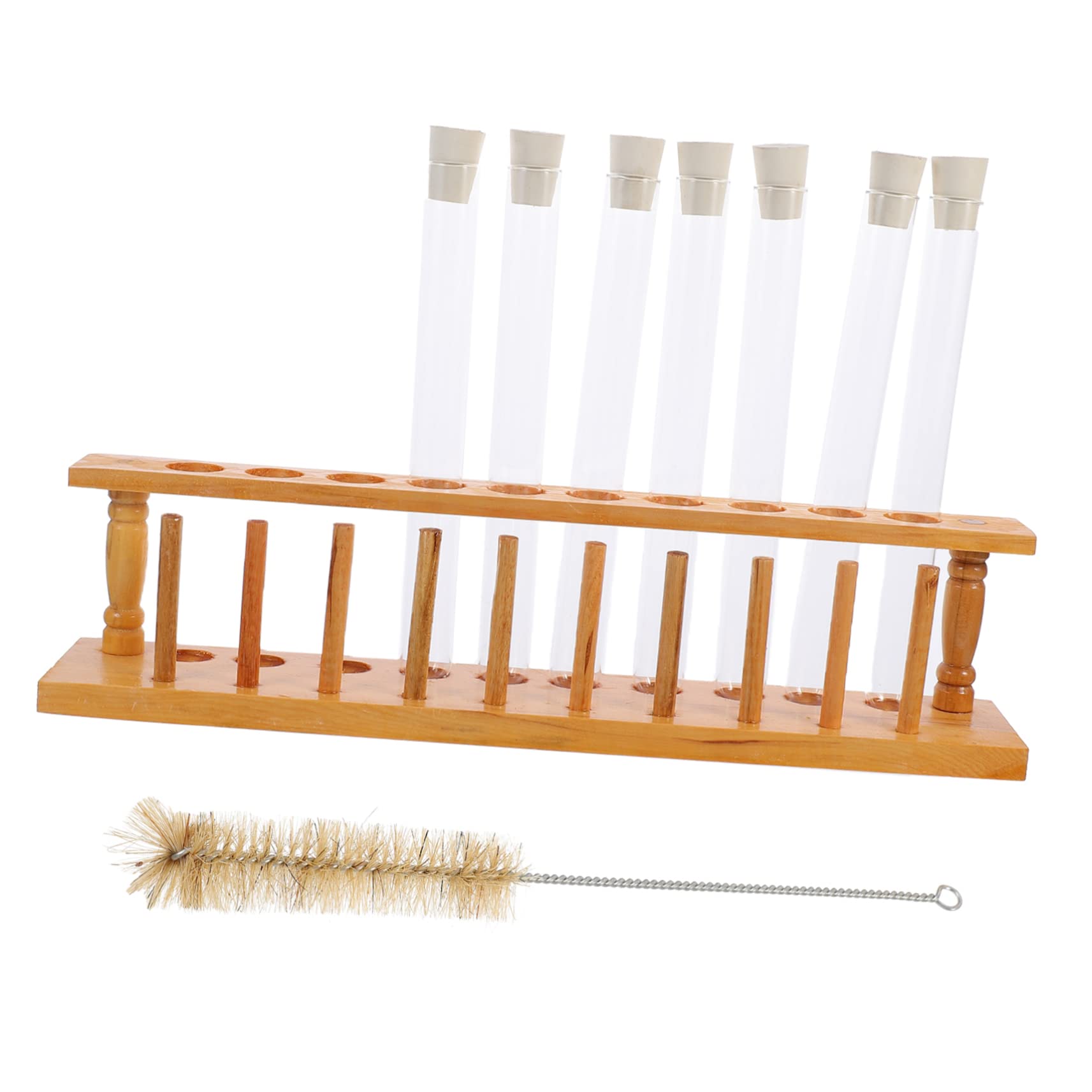 Gatuida Reagenzgläser 12cm aus Glas mit Gummistopfen 10-loch Holzständer und Reinigungsbürste für Labor und Bastelprojekte