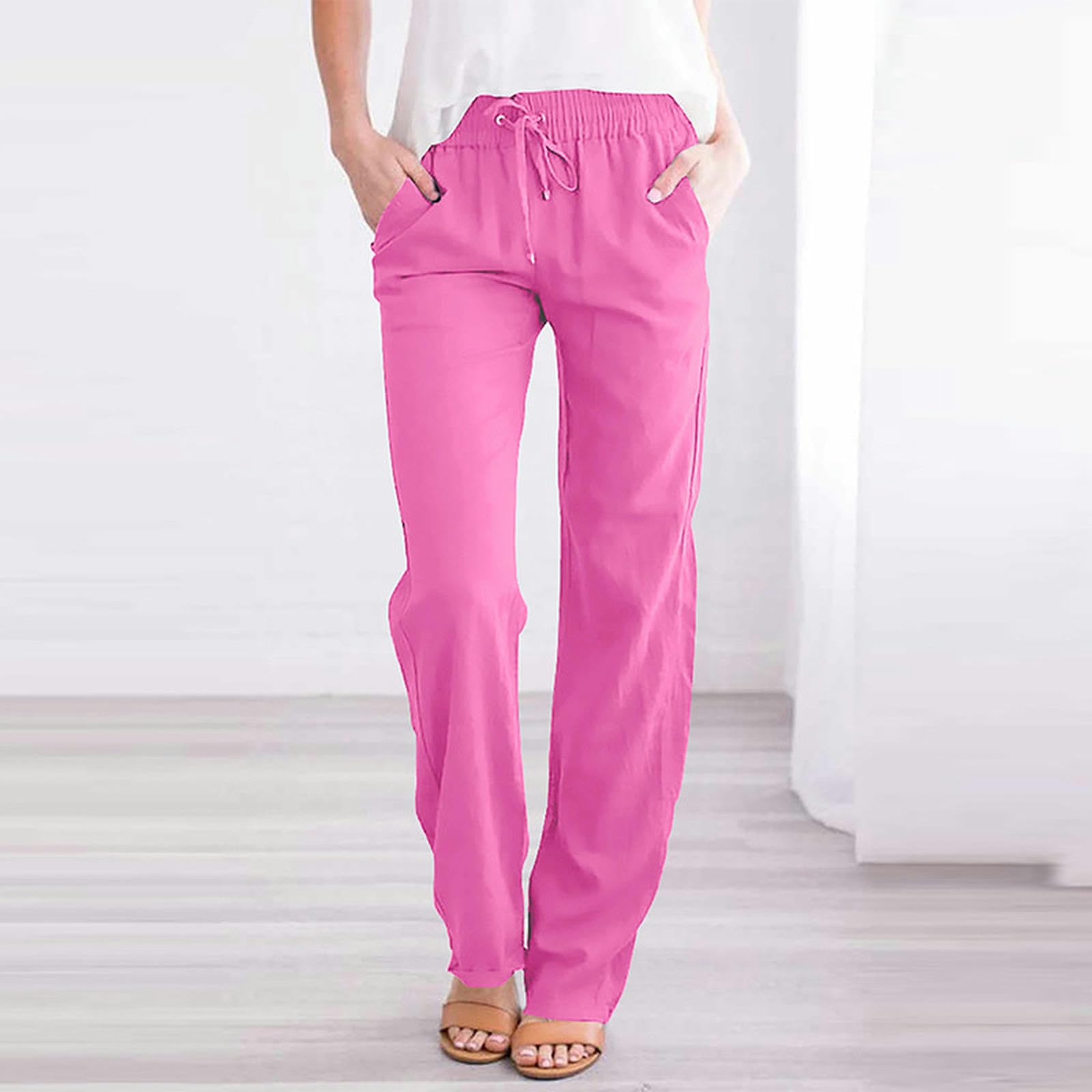 Pantaloni Casual da Donna con Coulisse in Vita Elastica Pantaloni Dritti a Vita Alta Comodi Americani da donna-LC771277-309-2XL